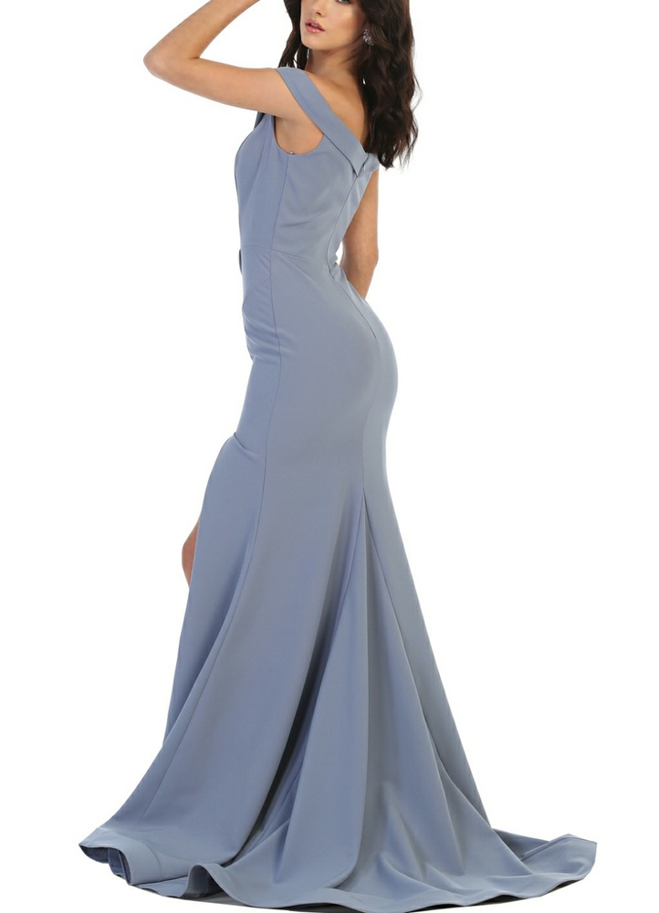 MERMAID OFF SHOULDER EVENING FORMAL GOWN -BLUE MAUVE NAVY - Picture 3 of 8